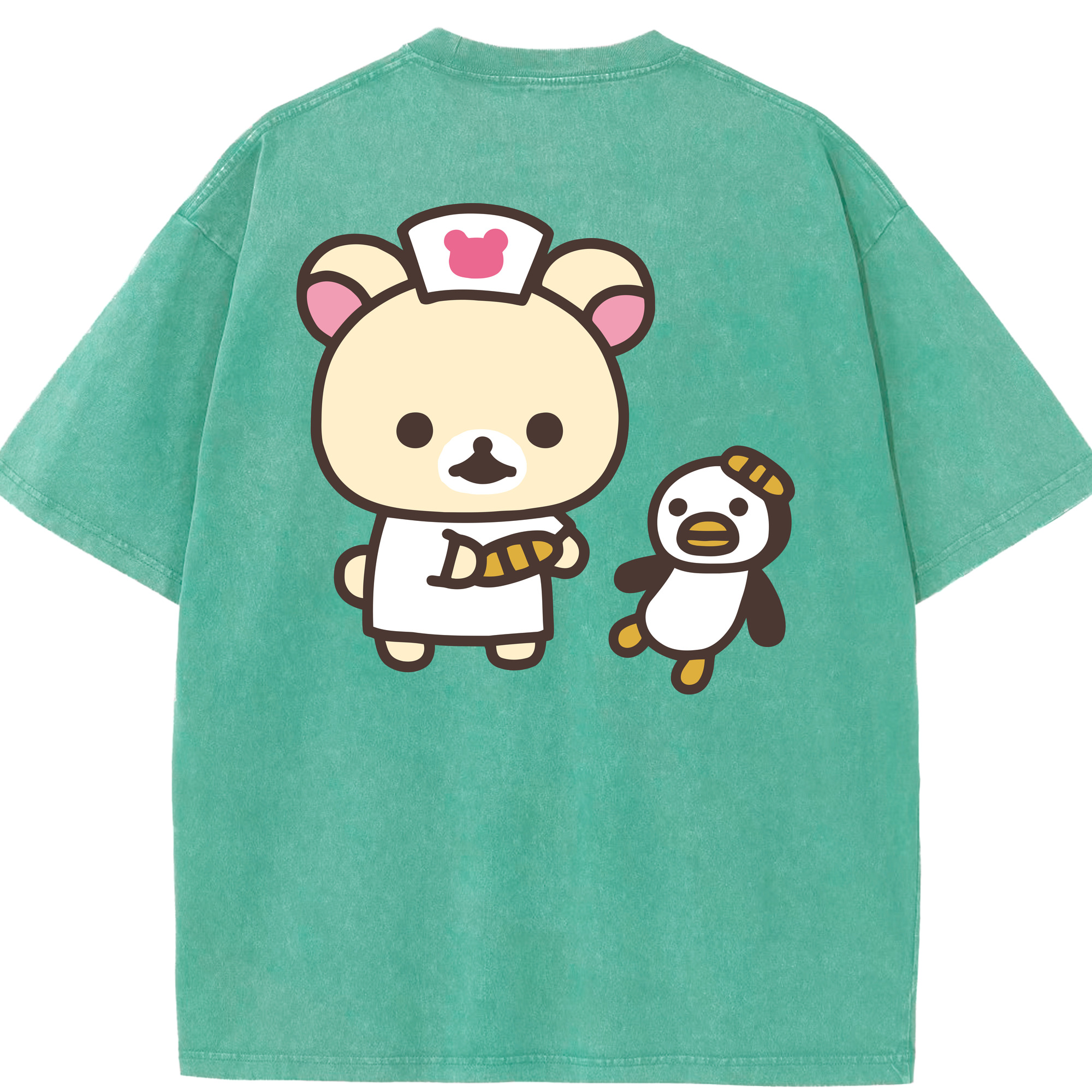 （画像用） リラックマ リラックマ キイロイトリ Rilakkuma Korilakkuma Kiiroitori 綿100% ヴィンテージ風 半袖Tシャツ（背面プリント）